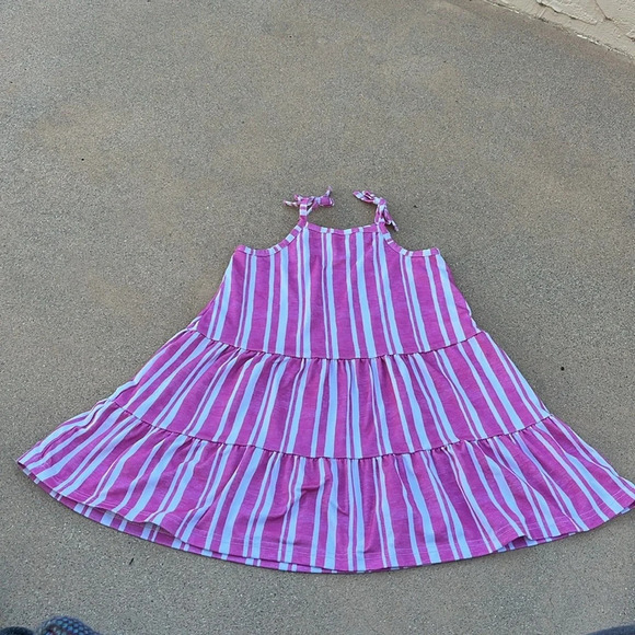 Tommy Bahama Girls 4T Striped Dress Tiered Ruffles Pineapple Pink White Tank - Picture 5 of 6